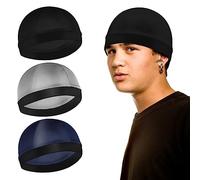 Sibba 3 Pezzi Unisex Satin Silky Wave Caps 360 540 720 Wave Elastic Band Silky Durag Headwear Calze Parrucca Beanie cap Morbido Traspirante Skullies Berretti cap per Dormire Doccia, Argento