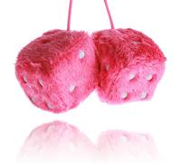 Sibba Dadi In Peluche Fuzzy per Specchietto Auto Coppia di Dadi Rosa da 6cm con Pois Bianchi Decorazione Quadrata Retrò per Accessori da Appendere All'Auto (Rosa)