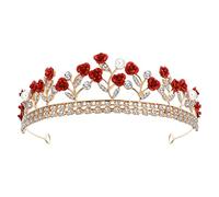 Sibba Fiore Copricapo Corone Fascia Orecchini Gioielli Sposa Damigelle d'onore Matrimonio Tiara Rosso Cristallo Bianco Strass Perla Copricapo Lungo Vines Rose Girl Donne Festa di Natale Fascia per