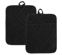Sibba Presine Con Tasca Set di 2 Presine Nere In Cotone Resistente Al Calore Sottobicchiere In Spugna Guanti Quadrati da Forno per Cucina e Cottura