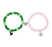 Sibba Set di 2 braccialetti dell'amicizia abbinati a forma di cuore, con perline di cristallo, corona e cappello da strega, migliori amici, sorella, filo fortunato, anima gemella, regalo di compleanno