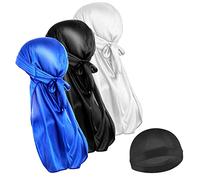 Sibba Set di 4 Tappi a Turbante in Seta Durag Elastici Durag Morbidi e Traspiranti per Capelli da Uomo Donna Corsa Fitness Ciclismo Escursionismo Campeggio Nero Blu Bianco