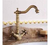 SIBEG Rubinetteria Vintage per Lavabo Bagno Antico, Miscelatore Lavabo Caldo e Freddo, Miscelatore Lavabo Doppia Maniglia a Croce, Rubinetto Miscelatore con Bocca Girevole a 360°, Antico