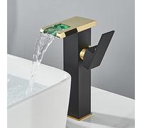 SIBEG Rubinetto per lavabo a Cascata con Luce a LED, rubinetti per lavabo in Ottone, Rubinetto per Bagno monocomando con 3 luci Che cambiano, Rubinetto per lavabo monoforo,Oro Bianco,Alto