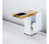SIBEG Rubinetto per lavabo a Cascata con Luce a LED, rubinetti per lavabo in Ottone, Rubinetto per Bagno monocomando con 3 luci Che cambiano, Rubinetto per lavabo monoforo,Oro Bianco,Alto