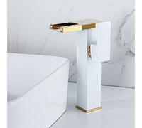 SIBEG Rubinetto per lavabo a Cascata con Luce a LED, rubinetti per lavabo in Ottone, Rubinetto per Bagno monocomando con 3 luci Che cambiano, Rubinetto per lavabo monoforo,Oro Bianco,Alto