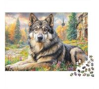 Siberian Huskies Robusto Puzzle da 1000 Pezzi per Adulti Lupo che Riposa nella Foresta Soleggiata Premium Spesso Alta Qualità Vibrante Sfidante Antistress Gioco 38x26cm/1000pcs