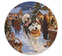 Siberian Husky 1000 Pezzi Di Puzzle Rotondo Classico Christmas for Pet Dogs Giocattolo Difficile E Impossibile Per Adulti E Bambini 1000pcs (67.5x67.5cm)