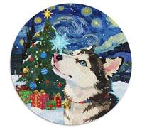 Siberian Husky 1000 Pezzi Di Puzzle Rotondo Classico Christmas for Pet Dogs Jigsaw Giocattolo Difficile E Impossibile Per Adulti E Bambini 1000pcs (67.5x67.5cm)