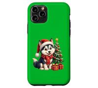 Siberian Husky cucciolo di cane, Natale, cappello di Babbo Natale Custodia per iPhone 11 Pro