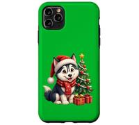 Siberian Husky cucciolo di cane, Natale, cappello di Babbo Natale Custodia per iPhone 11 Pro Max