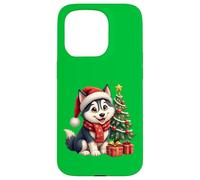 Siberian Husky cucciolo di cane, Natale, cappello di Babbo Natale Custodia per iPhone 15 Pro