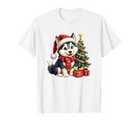 Siberian Husky Cucciolo di Cane, Natale, Cappello di Babbo Natale Maglietta