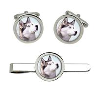 Siberian Husky Gemelli E Fermacravatta Set