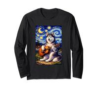 Siberian Husky Playing Guitar Whimsical Art Music Camping Maglia a Manica