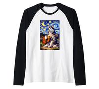 Siberian Husky Playing Guitar Whimsical Art Music Camping Maglia con Maniche Raglan