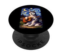 Siberian Husky Playing Guitar Whimsical Art Music Camping PopSockets PopGrip Adesivo