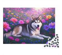 Siberian Husky Puzzle 1000 Pezzi Husky Is Among The Flowers, Per Bambini E Adulti Relax-rompicapo Impossible Grandi Dimensioni Regalo 1000pcs (75x50cm)