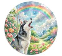 Siberian Husky Rundes 1000 Puzzle Animals Rundes Puzzle Familienpuzzle Stressabbau-Spielzeug Für Erwachsene Kinder Einzigartiges Herausforderungsspiel 1000pcs (67.5x67.5cm)
