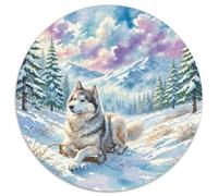Siberian Husky Rundes 1000 Puzzle Animals Rundes Puzzle Familienpuzzle Stressabbau-Spielzeug Für Erwachsene Kreative 1000pcs (67.5x67.5cm)