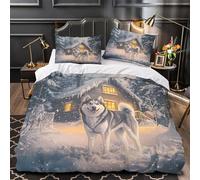 Siberian Husky - Set copripiumino 3D in microfibra Premium Sled Dog Biancheria da letto ipoallergenico Super King(260 x 220 cm)