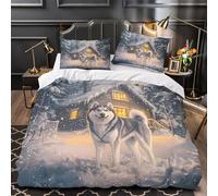 Siberian Husky - Set copripiumino decorativo 3D, motivo: Sled Dog, 3 pezzi, con federa e chiusura lampo, singolo (140 x 200 cm)