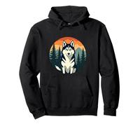 Siberian Husky Vintage Retro Mountains & Trees Felpa con Cappuccio