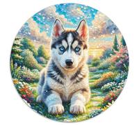 Siberian HuskyJigsaw Puzzles 1000 Piece for Adults Round Cute PetsCreative Challenging Puzzle Toy1000pcs (67.5x67.5cm)