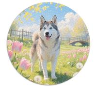 Siberian HuskyJigsaw Puzzles 1000 Piece for Adults Round Pet DogCreative Challenge Puzzle Toy1000pcs (67.5x67.5cm)
