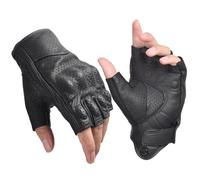 sibewora Guanti in pelle senza dita da uomo in pelle traspirante nera perforata guanti da moto estivi per guida e ciclismo con mezze dita (L)