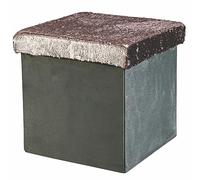 Sibilla Pouf contenitore multiuso richiudibile, struttura in mdf, rivestimento effetto velluto e paillettes rosa 38x38xh.38 cm