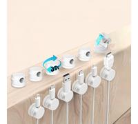 Siblaies 12 supporti per cavi autoadesivi con magnete - Clip per cavi per scrivania e ufficio domestico, funzionamento con una sola mano, ordine per cavo USB/rete/audio fino a 7 mm, bianco