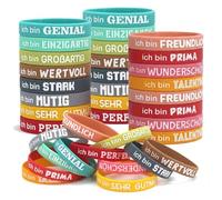 Siblaies 36 braccialetti motivazionali per bambini con scritte in lingua tedesca, 18 cm, in silicone, come regalo per addio all'asilo, compleanni dei bambini e mamme di inizio della scuola
