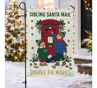 Sibling Santa Mail Wish Quote Mailbox Christmas Garden Flag 30,5 x 45,7 cm | Cassetta postale vintage, bandiera del prato, abiti invernali, verde pino, saluto stagionale, decorazione per cortile esterno