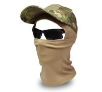 Sibo - Set Outdoor (3 Pezzi): Berretto tattico con Velcro + Occhiali Outdoor + Balaclava Elastico e Traspirante per Airsoft, Paintball, Caccia, Trekking, Ciclismo, Running, Sci (Verde/Marrone)