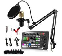 SIBOMTEX - Set di microfoni per podcast, microfono a condensatore BM-800 con scheda audio live F998, set di apparecchiature per podcast con funzioni di cambio vocale e mixer per registrazione e