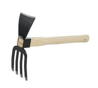 Sibomtex - Zappa a doppio uso con manico corto in legno, strumento da giardino portatile 2 in 1, rastrello e zappa, ideale per allentare o diserbare il terreno