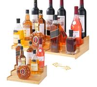 Sibosen Scaffale per vino, portabottiglie, in bambù con vassoio, minibar, scaffale da bar a 3 livelli, per bottiglie di liquori, bar, display da bar, L per vino e whisky