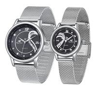 SIBOSUN Orologio per coppie per lui e per lei, orologio romantico di San Valentino, orologi da polso per coppie, al quarzo, analogico, set di 2 cuori in maglia di cristallo in acciaio inossidabile, 21