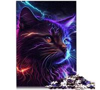 SIBREA Puzzle Lightning Cosmic Cat AI Art 1000 Pezzi Legno Moderno Spaziale per Adulti e Bambini da 12 Anni in Su, 50x75 cm