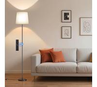 SIBRILLE Lampada da terra a LED dimmerabile, 9 W, con telecomando e interruttore a pedale, 3000 K-6000 K, lampada da lettura a LED, per soggiorno, camera da letto, ufficio, con paralume in lino bianco