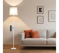 SIBRILLE Lampada da Terra Salotto, 9W con Telecomando, 3000K-6000K Lampada da Lettura con E27 Lampadina, Lampade da Terra per Camera da Letto e Ufficio, Paralume Bianco in Lino,Palo Bianco