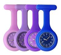 SibyTech Set di 4 spille per orologio da infermiera, silicone con spilla/clip, design per il controllo delle infezioni,fob watch polso con spilla medica infermiere medico,Porpora Blu Marina