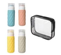 Sicheii Confezione da 4 bottiglie da viaggio in silicone da 100 ml, per articoli da toeletta con custodia, a prova di perdite, dimensioni da viaggio, ricaricabili, contenitori per shampoo liquido per
