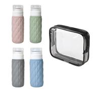Sicheii Confezione da 4 bottiglie da viaggio in silicone da 100 ml, per articoli da toeletta con custodia, a prova di perdite, dimensioni da viaggio, ricaricabili, contenitori per shampoo liquido per