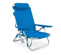 Sicignano 2x Sdraio Pieghevole, Spiaggina in Alluminio e Texilene con Braccioli e Poggiatesta, 63 x 55 x 79-61 h cm, Portata 110 kg, per Mare Giardino Campeggio, Blu