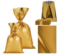Sicignano | 50 Confezioni Regalo Metallizzate, Taglia Unica, Lucide - Buste, Sacchetto, Regalo, Natale, Festa (Oro, 15x25)