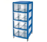 SICIGNANO CASALINGHI Cassettiera a 4 Cassetti con Piedini e Ruote, Polipropilene, Linea Bambù - Design Moderno, Ideale per Casa e Ufficio - 38.5x39.5x86h cm, Colore Oceano/Trasparente, Made in Italy
