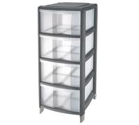 SICIGNANO CASALINGHI Cassettiera a 4 Cassetti con Piedini e Ruote, Polipropilene, Linea Bambù - Design Moderno, Ideale per Casa e Ufficio - 38.5x39.5x86h cm, Colore Grafite/Trasparente, Made in Italy