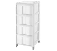 Sicignano | Cassettiera a 4 Cassetti con Piedini e Ruote, Polipropilene, Linea Bambù - Design Moderno, Ideale per Casa e Ufficio - 38.5x39.5x86h cm, Colore Bianco, Made in Italy